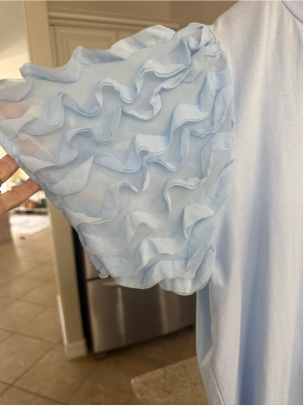 Ontwelfth Light Blue Ruffle Sleeve Short Sleeve Tee 1X - Picture 3 of 8